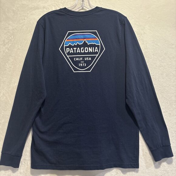 Patagonia Fitz Roy Hex Long Sleeve Regular Fit T-Shirt Tee Navy Men's Medium - Picture 7 of 16
